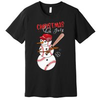 Christmas in july For Baseball Fan Snowman Snowman Baseball Premium T-Shirt