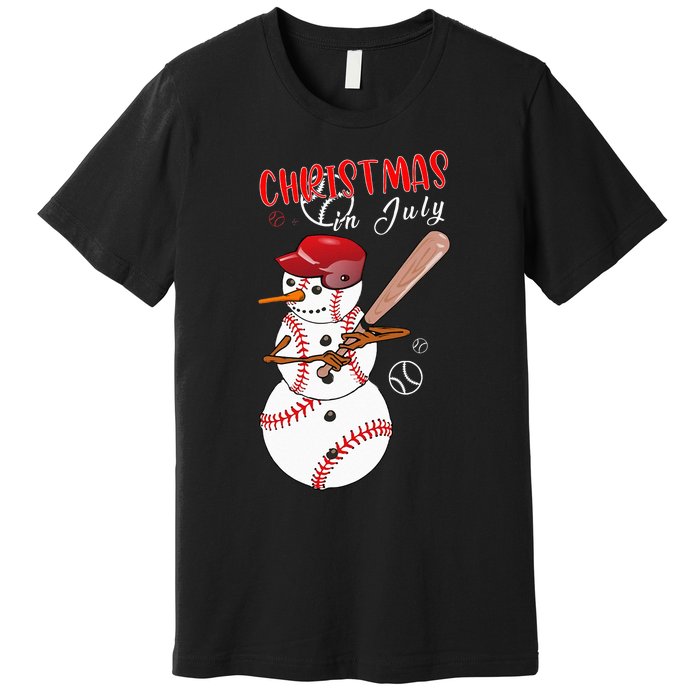 Christmas in july For Baseball Fan Snowman Snowman Baseball Premium T-Shirt