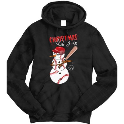 Christmas in july For Baseball Fan Snowman Snowman Baseball Tie Dye Hoodie