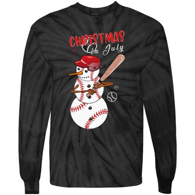 Christmas in july For Baseball Fan Snowman Snowman Baseball Tie-Dye Long Sleeve Shirt