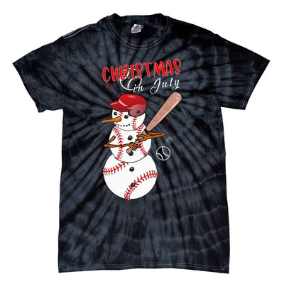 Christmas in july For Baseball Fan Snowman Snowman Baseball Tie-Dye T-Shirt