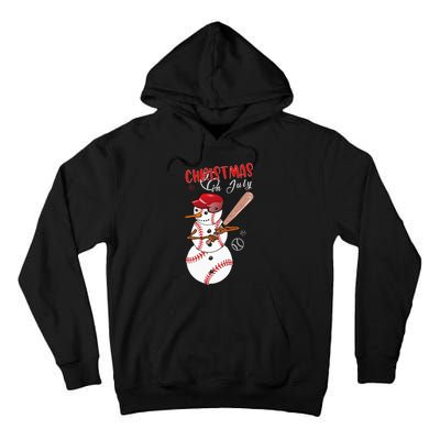 Christmas in july For Baseball Fan Snowman Snowman Baseball Tall Hoodie