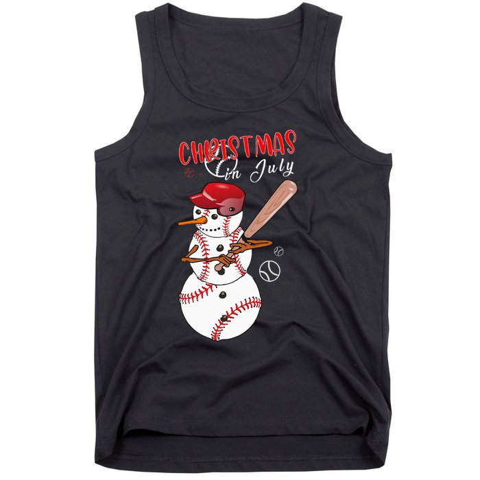 Christmas in july For Baseball Fan Snowman Snowman Baseball Tank Top