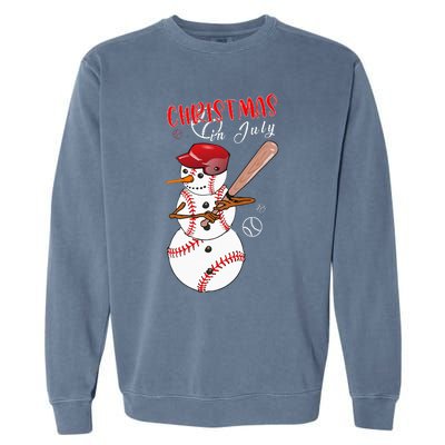 Christmas in july For Baseball Fan Snowman Snowman Baseball Garment-Dyed Sweatshirt