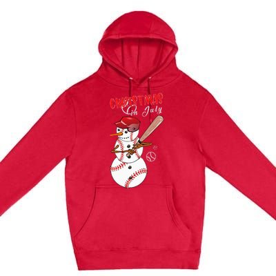 Christmas in july For Baseball Fan Snowman Snowman Baseball Premium Pullover Hoodie