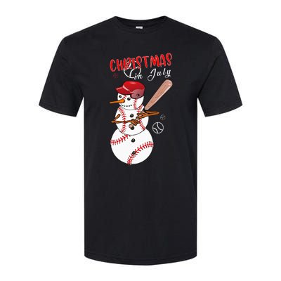 Christmas in july For Baseball Fan Snowman Snowman Baseball Softstyle CVC T-Shirt