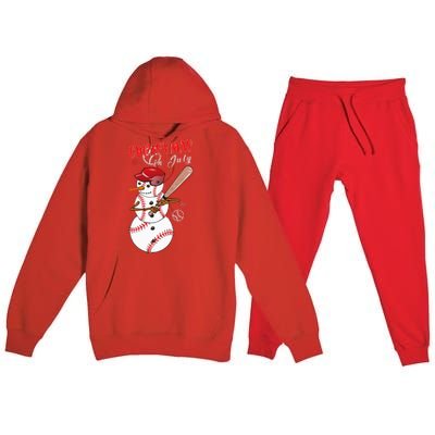 Christmas in july For Baseball Fan Snowman Snowman Baseball Premium Hooded Sweatsuit Set