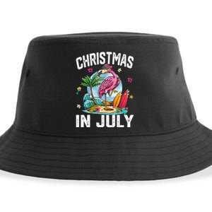 Christmas In July Funny Tropical Flamingo Hawaii Summer Xmas Sustainable Bucket Hat