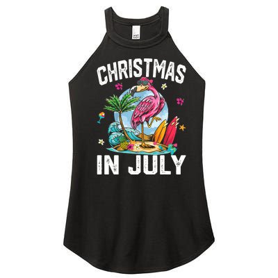 Christmas In July Funny Tropical Flamingo Hawaii Summer Xmas Women’s Perfect Tri Rocker Tank