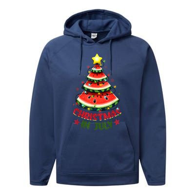 Christmas In July Watermelon Xmas Tree Performance Fleece Hoodie