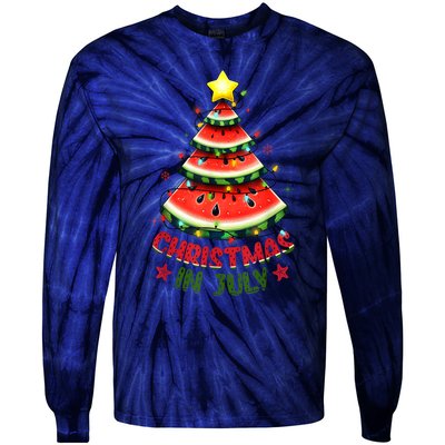 Christmas In July Watermelon Xmas Tree Tie-Dye Long Sleeve Shirt