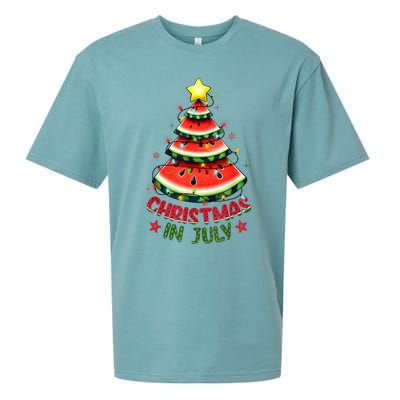 Christmas In July Watermelon Xmas Tree Sueded Cloud Jersey T-Shirt