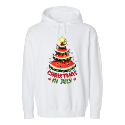 Christmas In July Watermelon Xmas Tree Garment-Dyed Fleece Hoodie