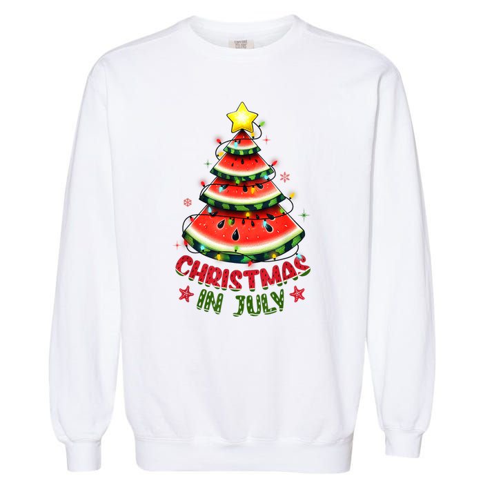 Christmas In July Watermelon Xmas Tree Garment-Dyed Sweatshirt