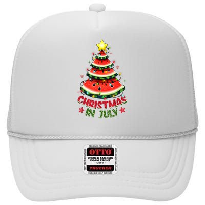 Christmas In July Watermelon Xmas Tree High Crown Mesh Back Trucker Hat