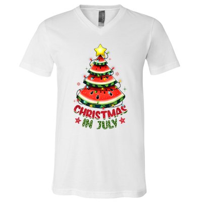 Christmas In July Watermelon Xmas Tree V-Neck T-Shirt