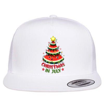 Christmas In July Watermelon Xmas Tree Flat Bill Trucker Hat