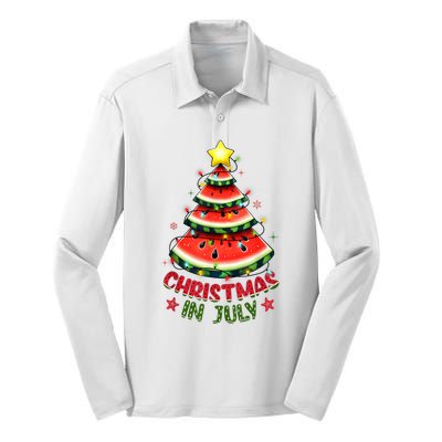 Christmas In July Watermelon Xmas Tree Silk Touch Performance Long Sleeve Polo