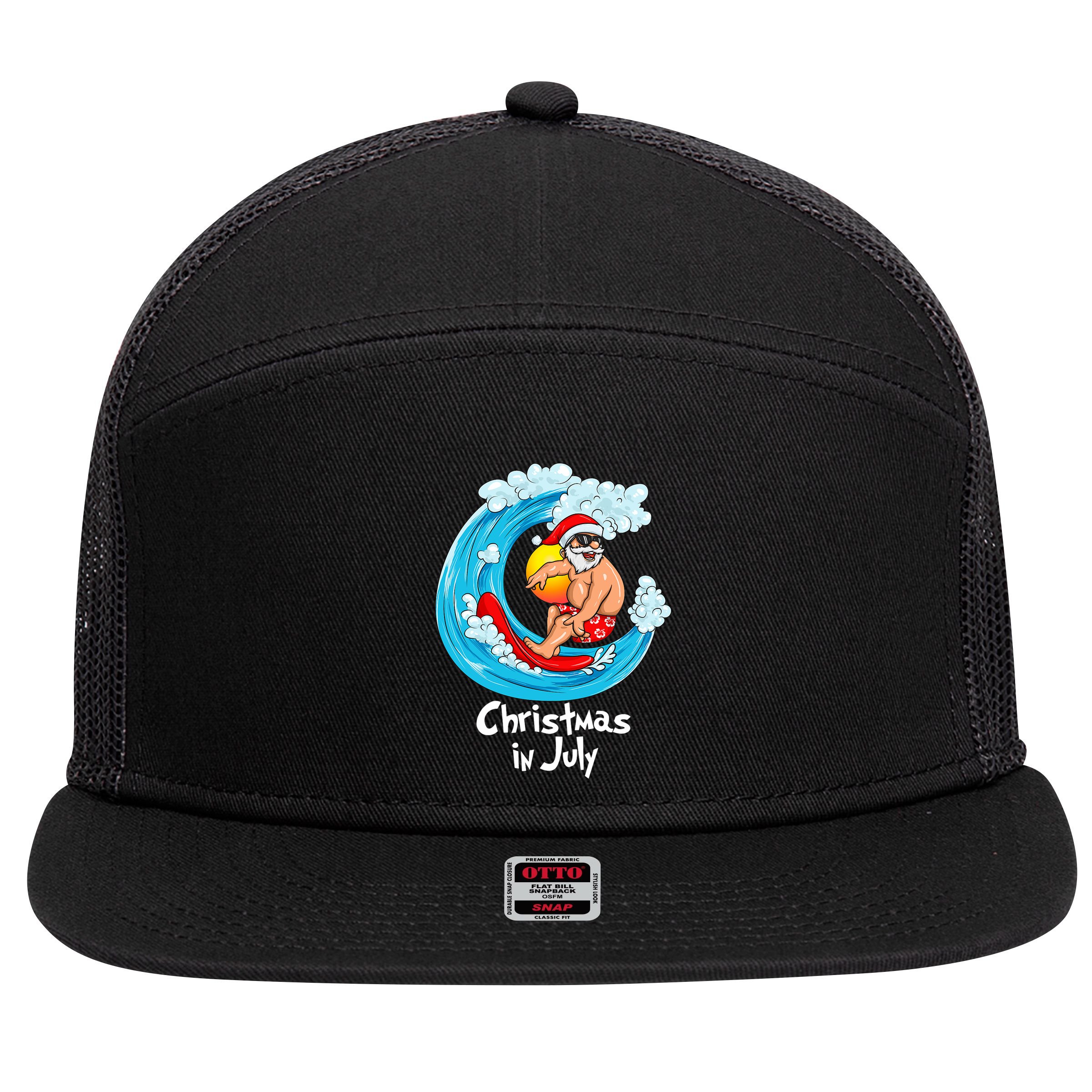 Christmas In July Santa Hawaiian Surfing Summer Xmas 7 Panel Mesh Trucker Snapback Hat