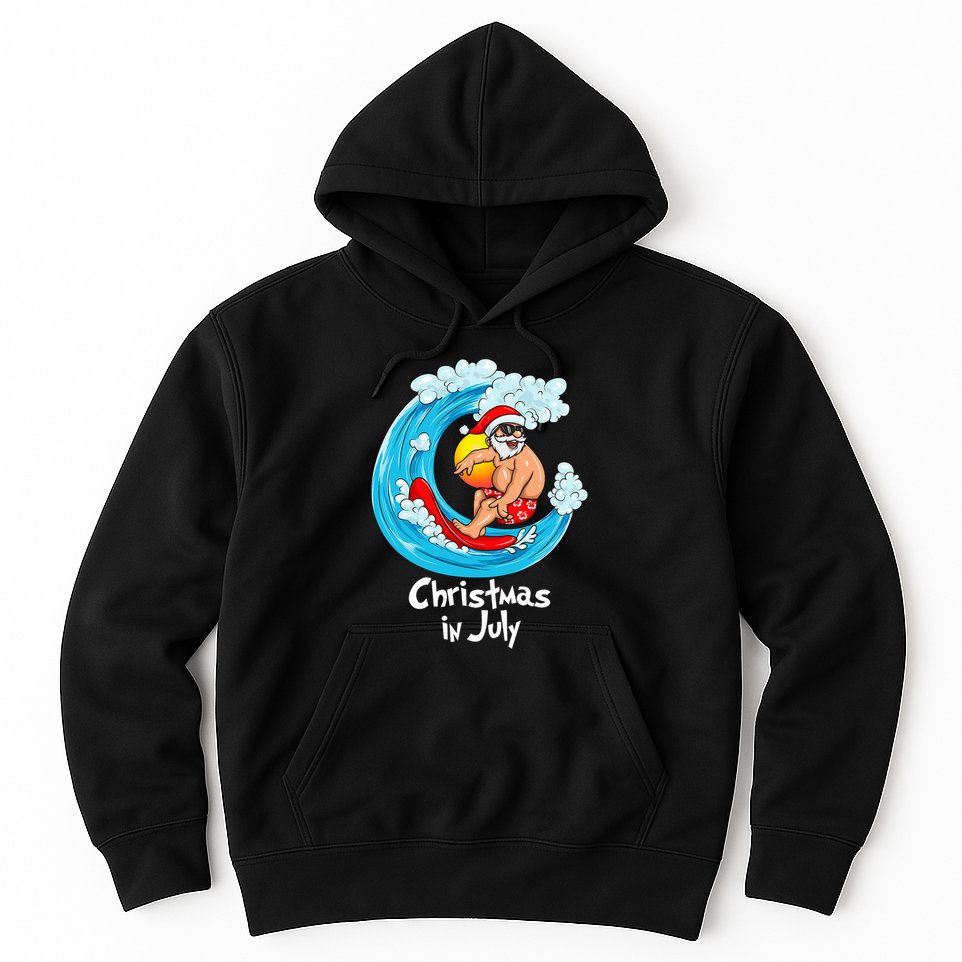 Christmas In July Santa Hawaiian Surfing Summer Xmas Hoodie