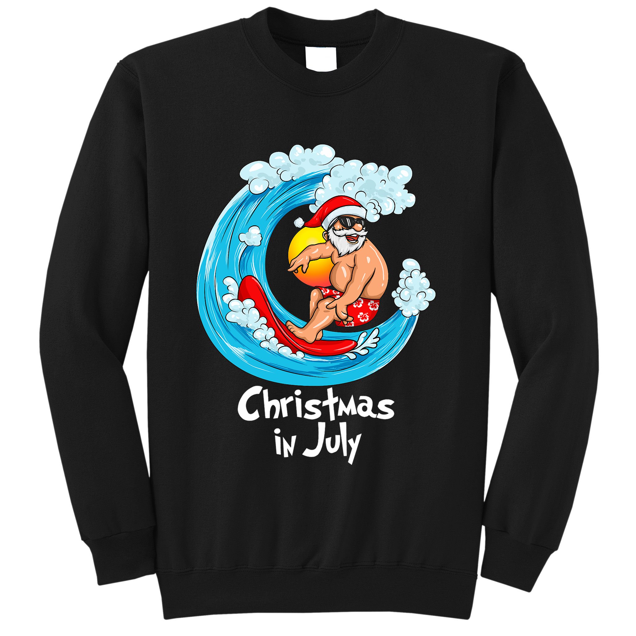Christmas In July Santa Hawaiian Surfing Summer Xmas Sweatshirt