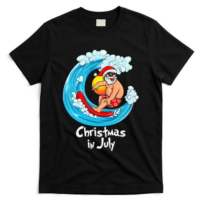 Christmas In July Santa Hawaiian Surfing Summer Xmas T-Shirt