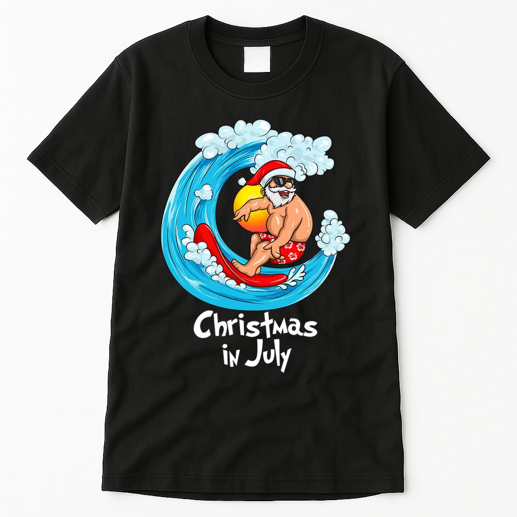 Christmas In July Santa Hawaiian Surfing Summer Xmas Tall T-Shirt