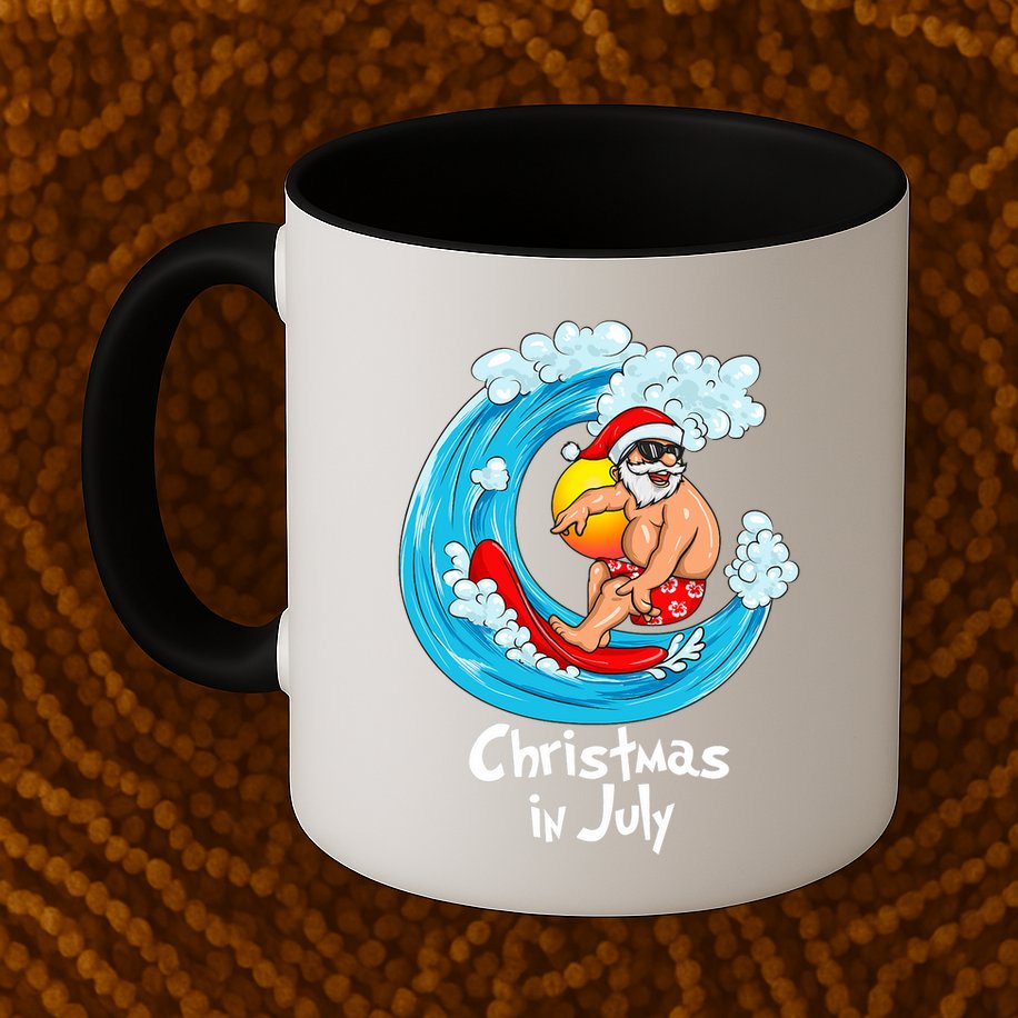 Christmas In July Santa Hawaiian Surfing Summer Xmas Mug