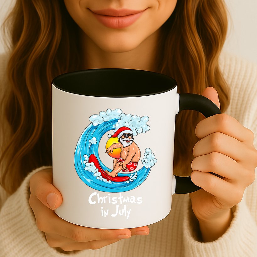 Christmas In July Santa Hawaiian Surfing Summer Xmas Mug