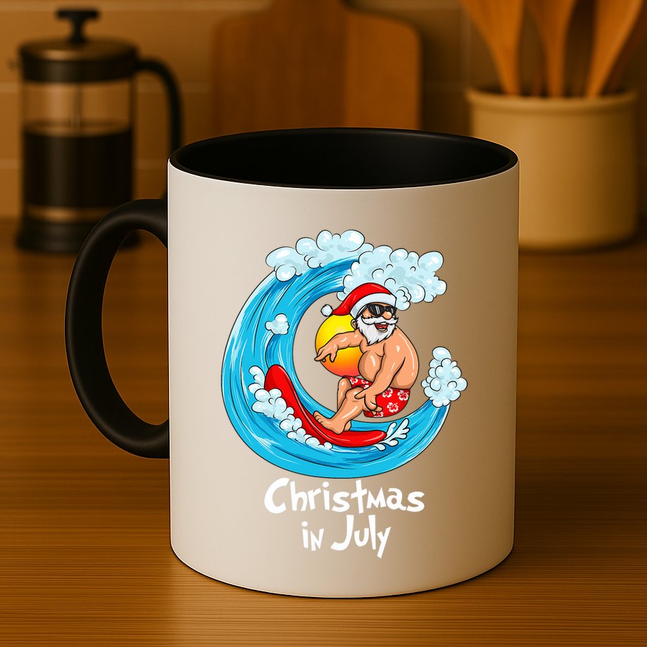 Christmas In July Santa Hawaiian Surfing Summer Xmas Mug