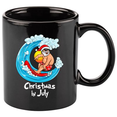 Christmas In July Santa Hawaiian Surfing Summer Xmas 11oz C Handle Ceramic Mug