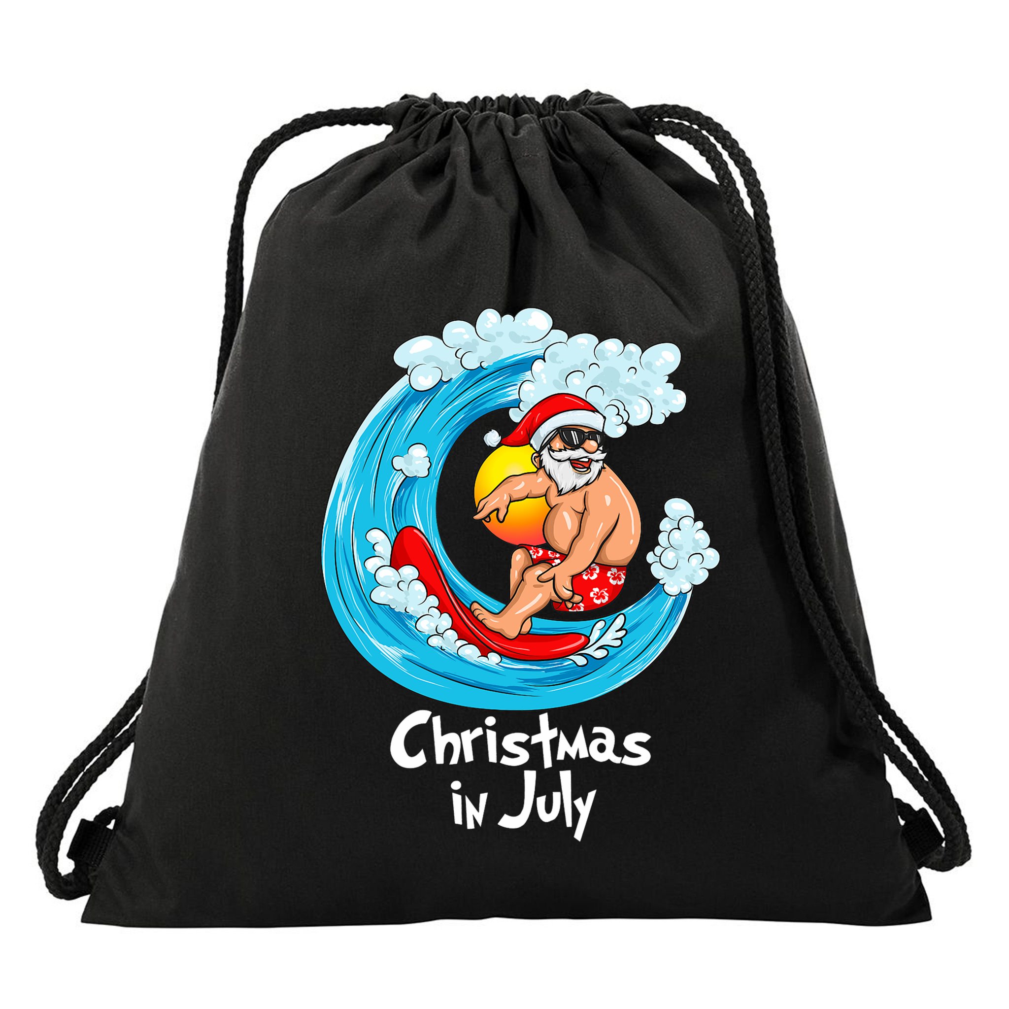 Christmas In July Santa Hawaiian Surfing Summer Xmas Drawstring Bag