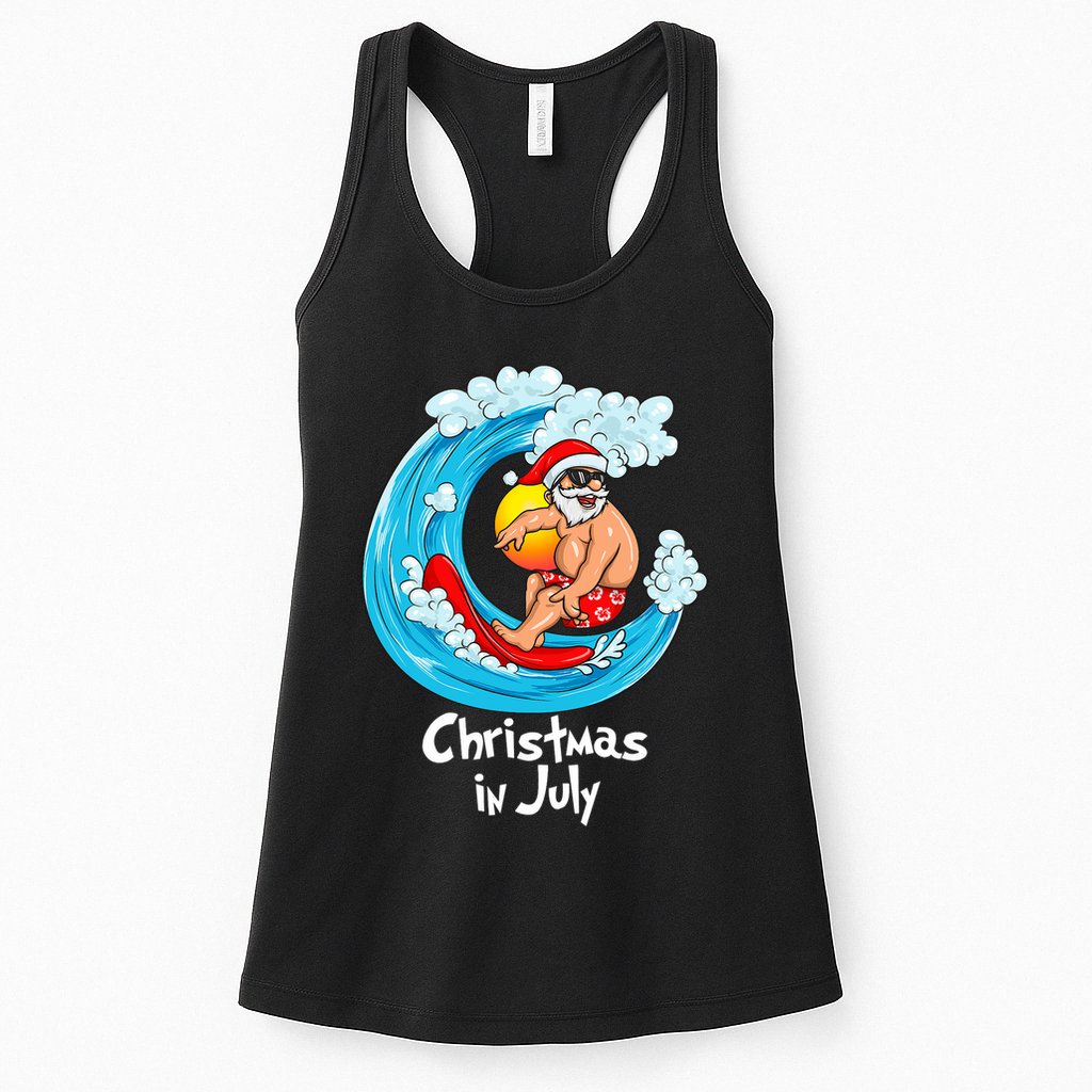 Christmas In July Santa Hawaiian Surfing Summer Xmas Womens Tank Top