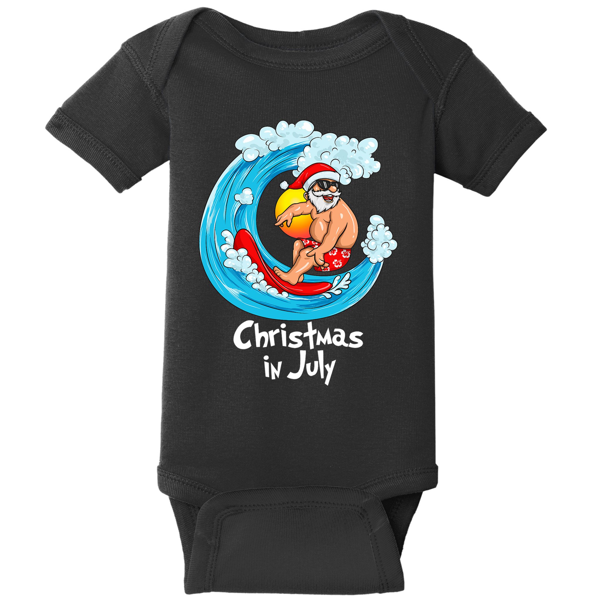 Christmas In July Santa Hawaiian Surfing Summer Xmas Baby Bodysuit