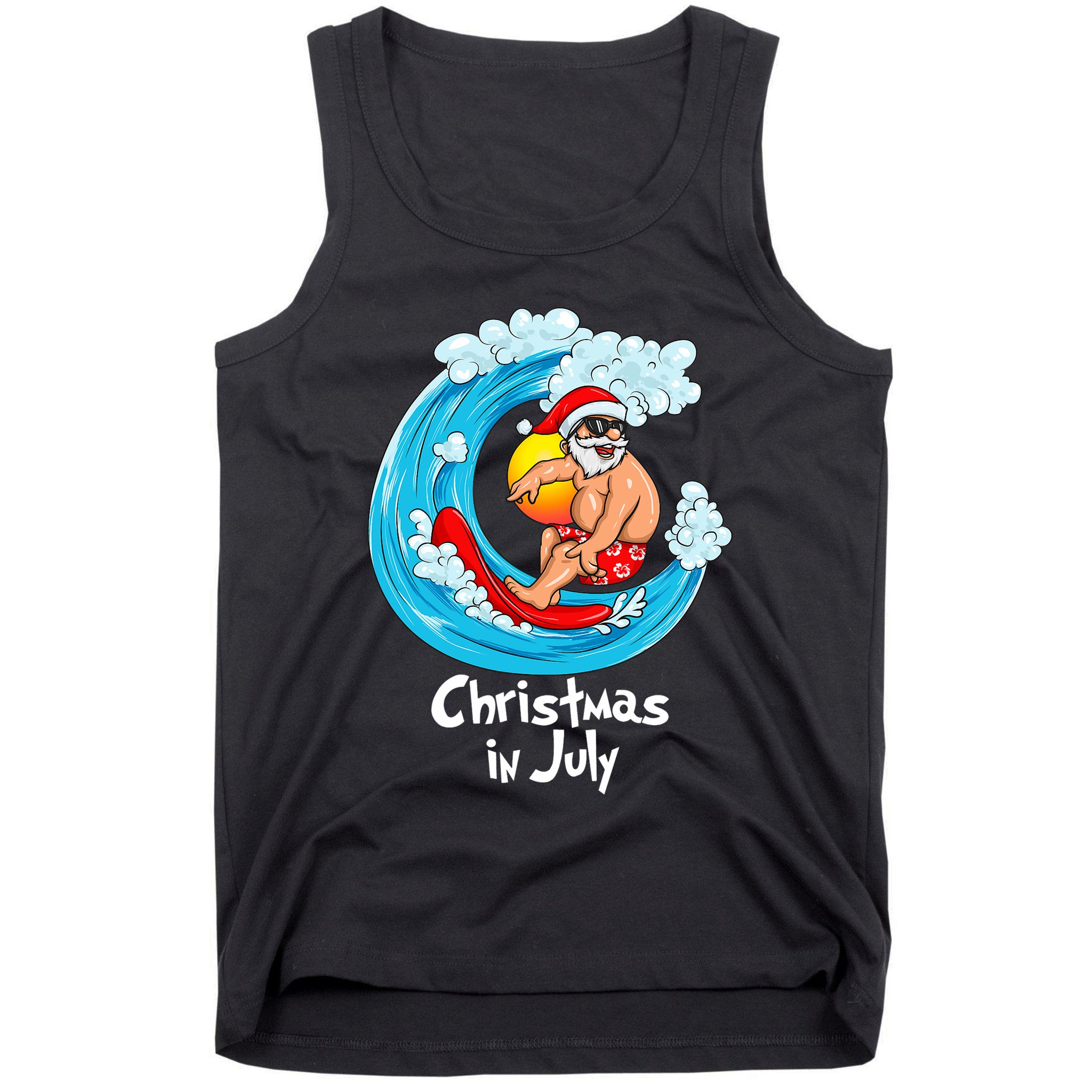 Christmas In July Santa Hawaiian Surfing Summer Xmas Tank Top