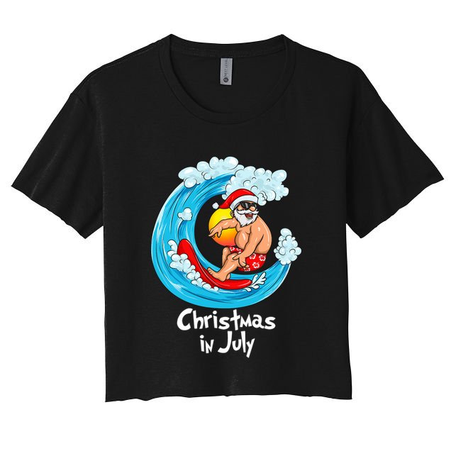 Christmas In July Santa Hawaiian Surfing Summer Xmas Crop Top