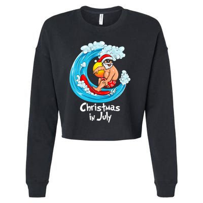 Christmas In July Santa Hawaiian Surfing Summer Xmas Cropped Pullover Crew
