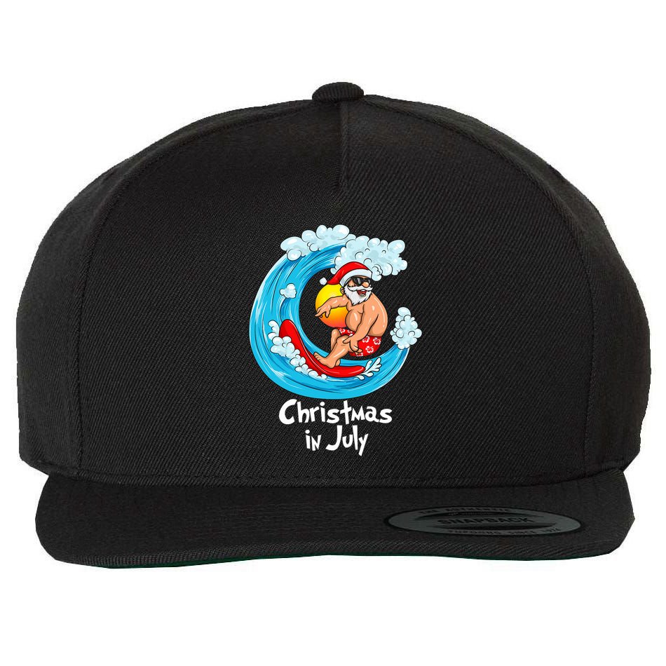 Christmas In July Santa Hawaiian Surfing Summer Xmas Wool Snapback Cap