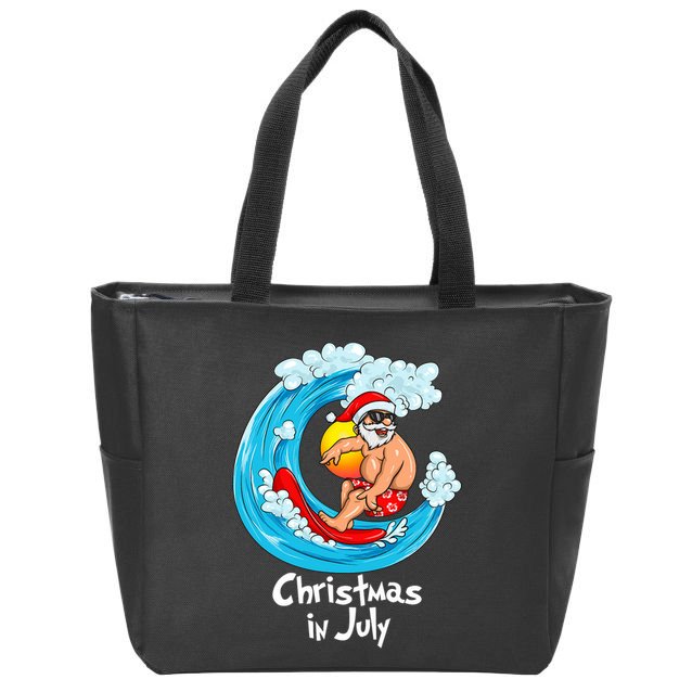 Christmas In July Santa Hawaiian Surfing Summer Xmas Zip Tote Bag
