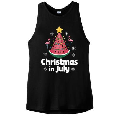 Christmas In July Watermelon Tree Funny Flamingo Xmas Beach Ladies PosiCharge Tri-Blend Wicking Tank