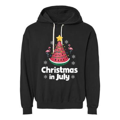 Christmas In July Watermelon Tree Funny Flamingo Xmas Beach Garment-Dyed Fleece Hoodie