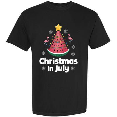 Christmas In July Watermelon Tree Funny Flamingo Xmas Beach Garment-Dyed Heavyweight T-Shirt