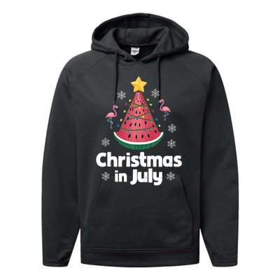 Christmas In July Watermelon Tree Funny Flamingo Xmas Beach Performance Fleece Hoodie