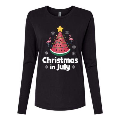 Christmas In July Watermelon Tree Funny Flamingo Xmas Beach Womens Cotton Relaxed Long Sleeve T-Shirt