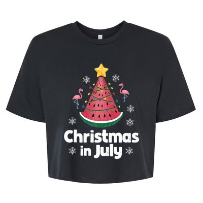 Christmas In July Watermelon Tree Funny Flamingo Xmas Beach Bella+Canvas Jersey Crop Tee