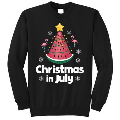 Christmas In July Watermelon Tree Funny Flamingo Xmas Beach Sweatshirt