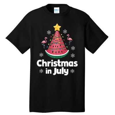 Christmas In July Watermelon Tree Funny Flamingo Xmas Beach Tall T-Shirt