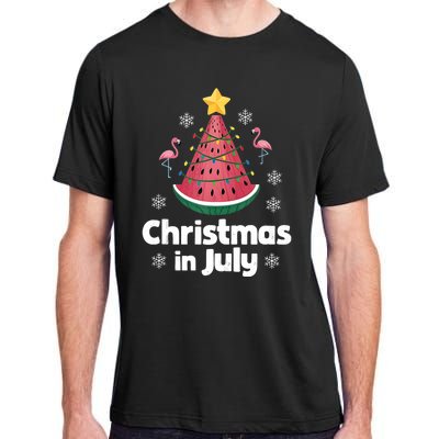 Christmas In July Watermelon Tree Funny Flamingo Xmas Beach Adult ChromaSoft Performance T-Shirt