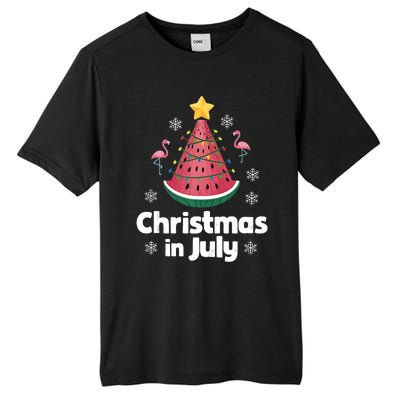 Christmas In July Watermelon Tree Funny Flamingo Xmas Beach Tall Fusion ChromaSoft Performance T-Shirt