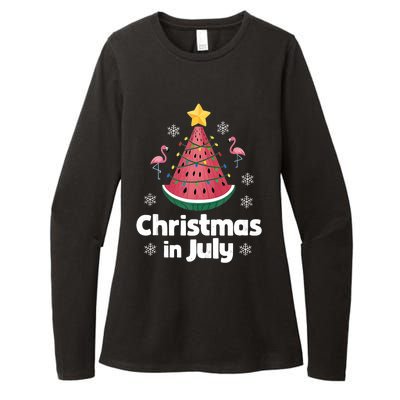 Christmas In July Watermelon Tree Funny Flamingo Xmas Beach Womens CVC Long Sleeve Shirt